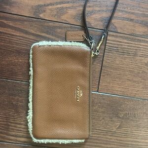 Coach Tan Wristlet with Shearling Accent